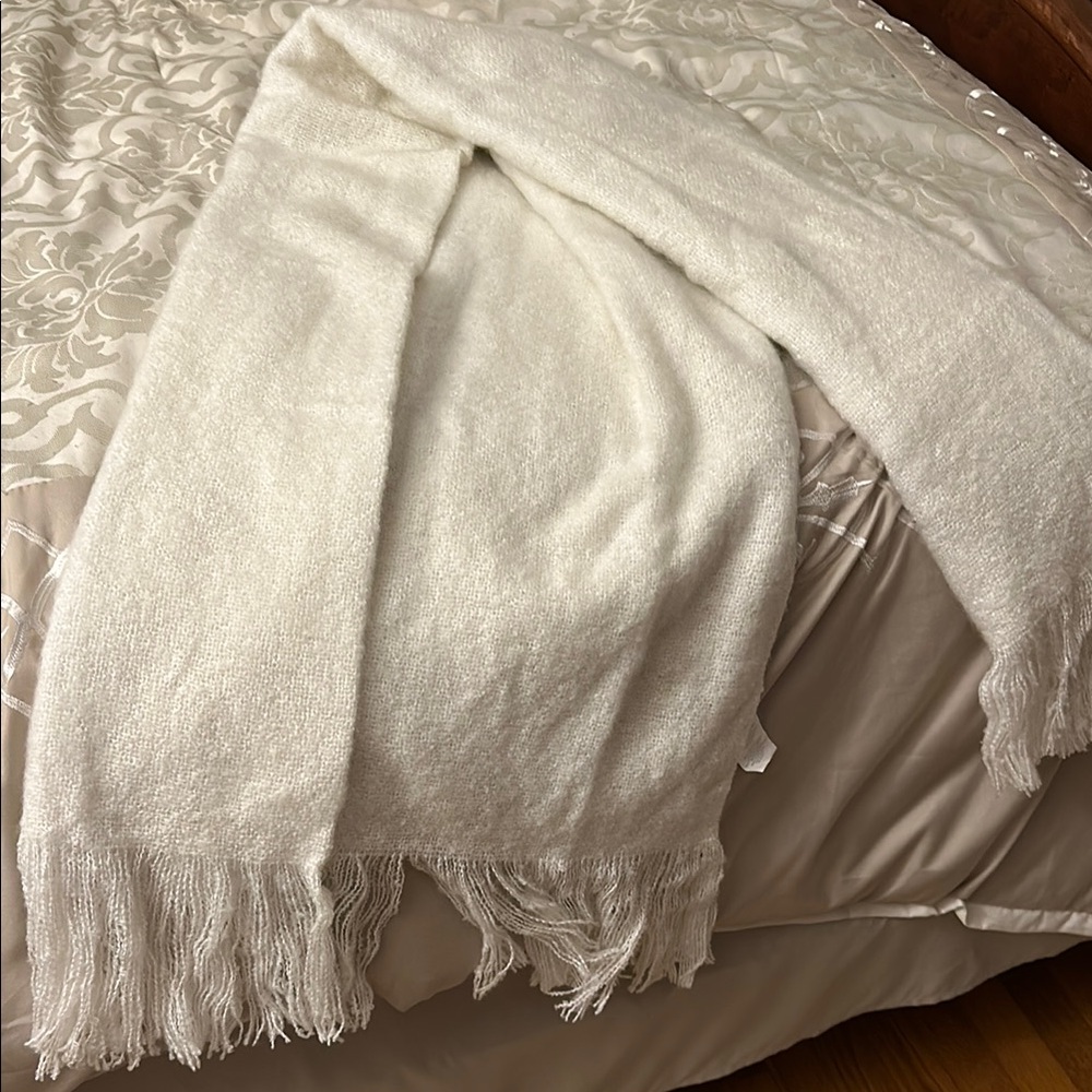 Belk Cream Blanket with Elegant Fringe